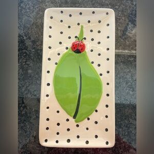 Polka Dot Leaf with Ladybug Tray Spoon Holder